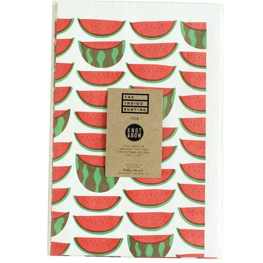 NWT Knot & Bow Watermelon newsprint wrapping paper